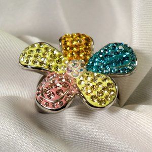 New Earth Spring Flower Rhinestones Designer Ring